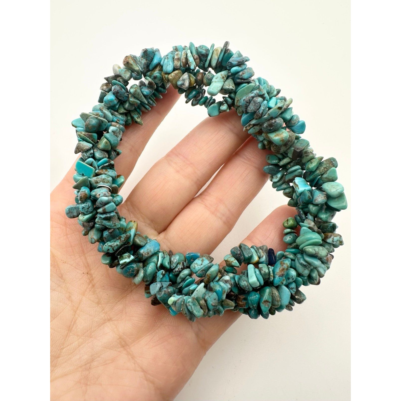 Ail 925 Natural Turquoise Beaded Stretchy Bracelet